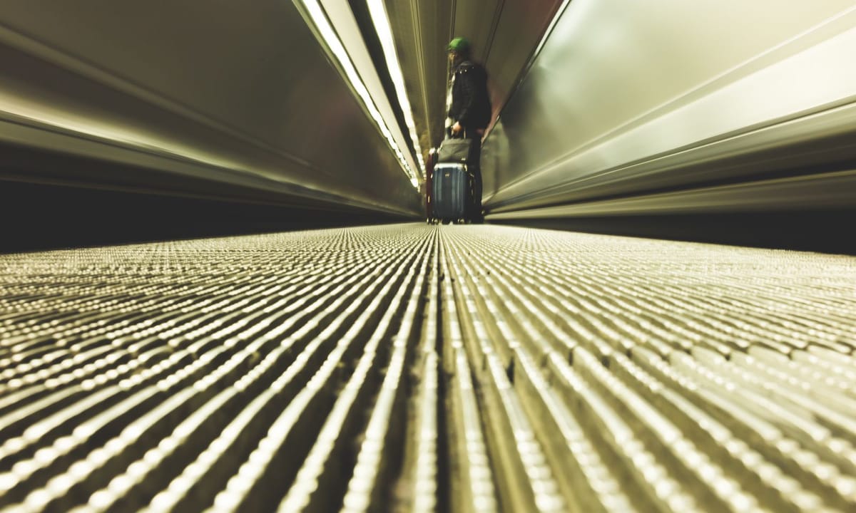 Luggage on an airport conveyor belt