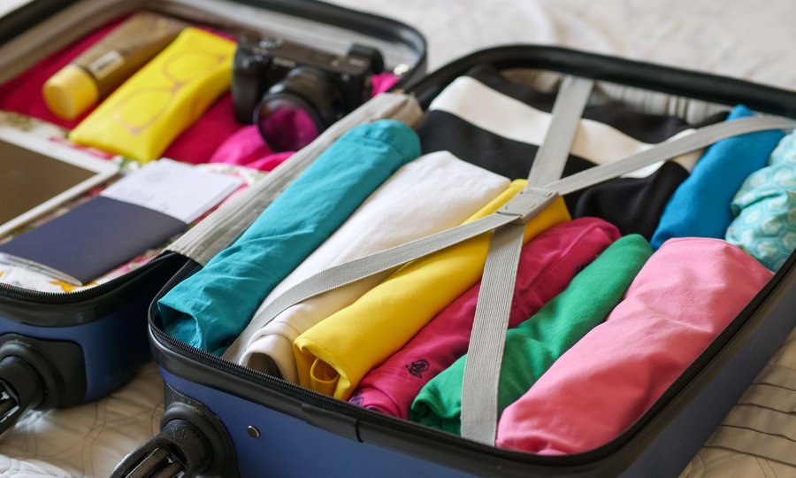 Organised bag with packing cubes and travel accessories