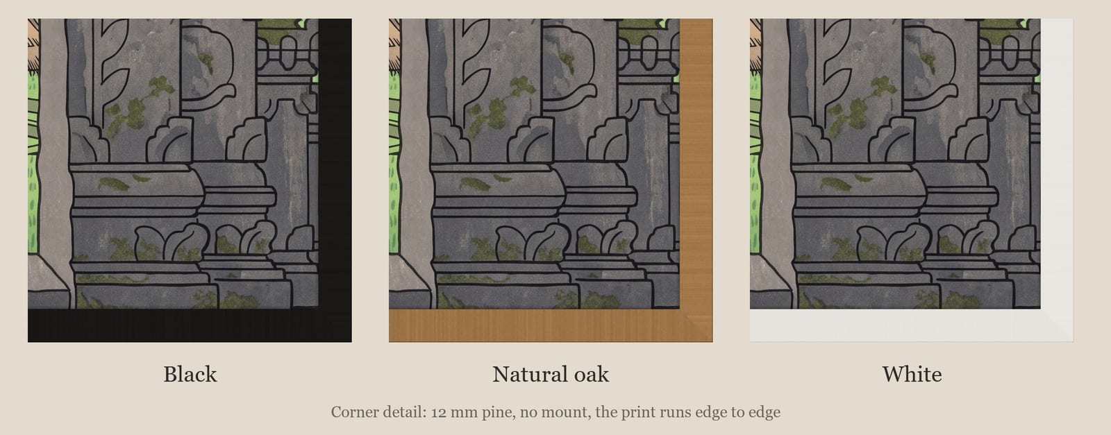 Bali Temple Gate print: corner detail of each finish