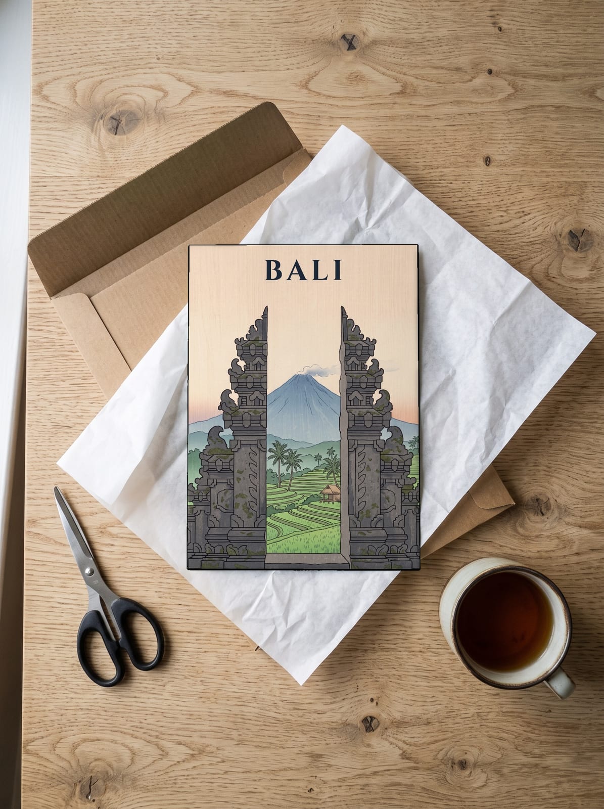 Bali Temple Gate print: unboxing the unframed A4 print in its mailer