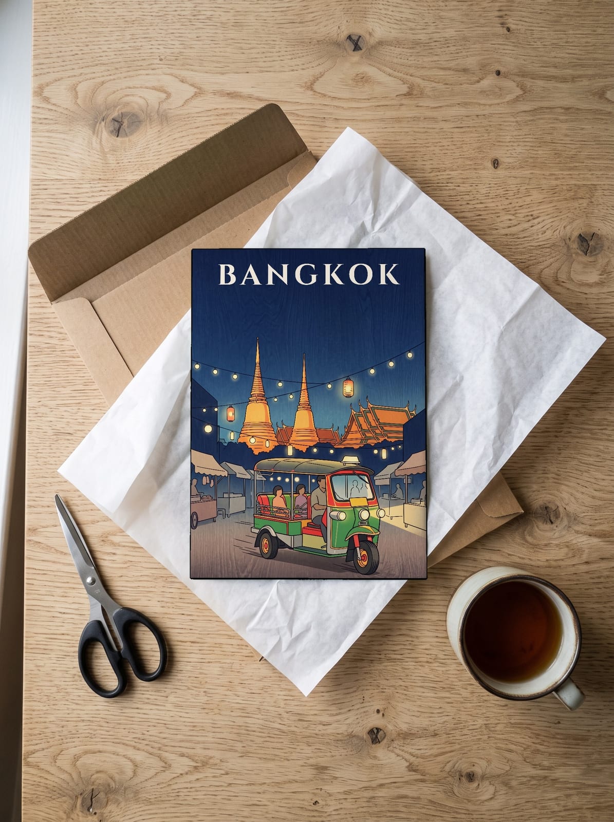 Bangkok Tuk Tuk at Night print: unboxing the unframed A4 print in its mailer