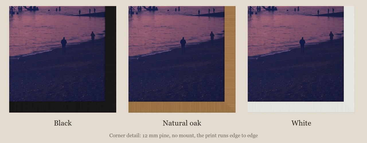 Brighton West Pier at Sunset print: corner detail of each finish