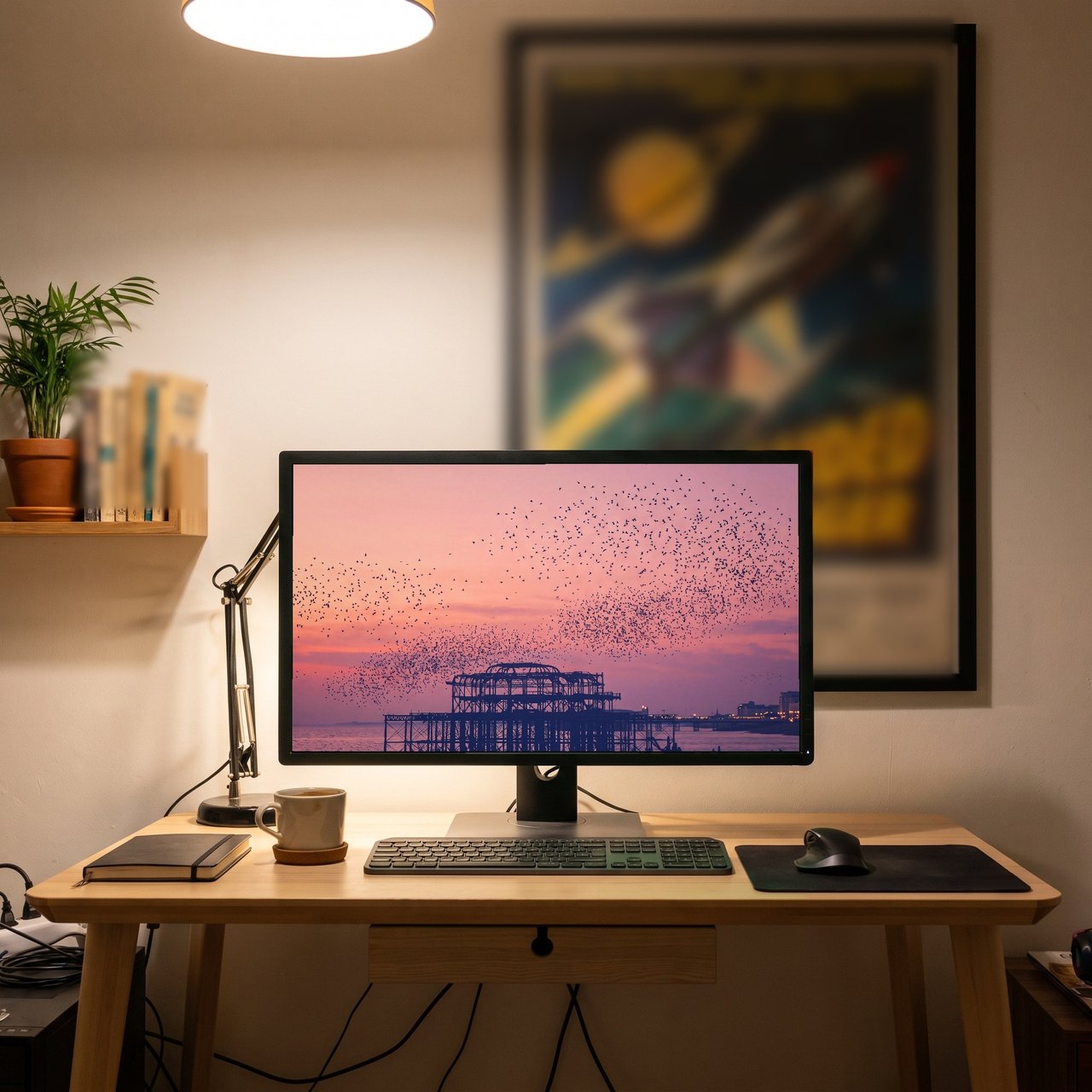 Brighton West Pier at Sunset print: the digital wallpaper on a desktop screen