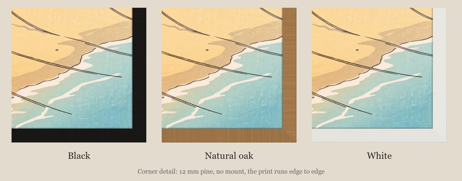 Cornwall St Ives Harbour print: corner detail of each finish