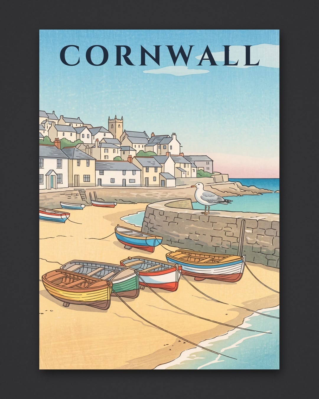Cornwall St Ives Harbour print, unframed
