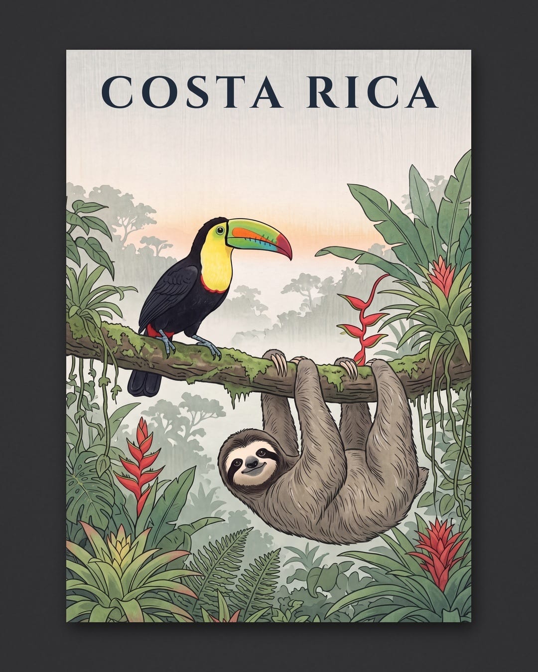 Costa Rica Toucan and Sloth print, unframed