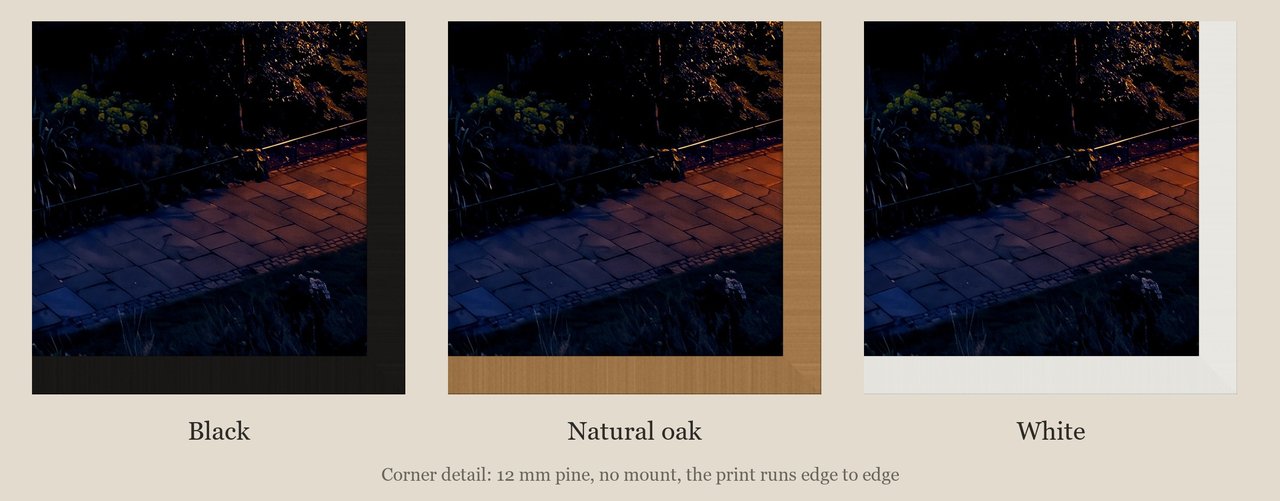 Edinburgh Castle at Blue Hour print: corner detail of each finish