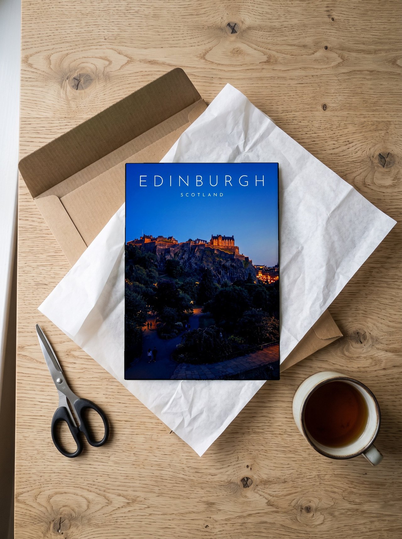Edinburgh Castle at Blue Hour print: unboxing the unframed A4 print in its mailer