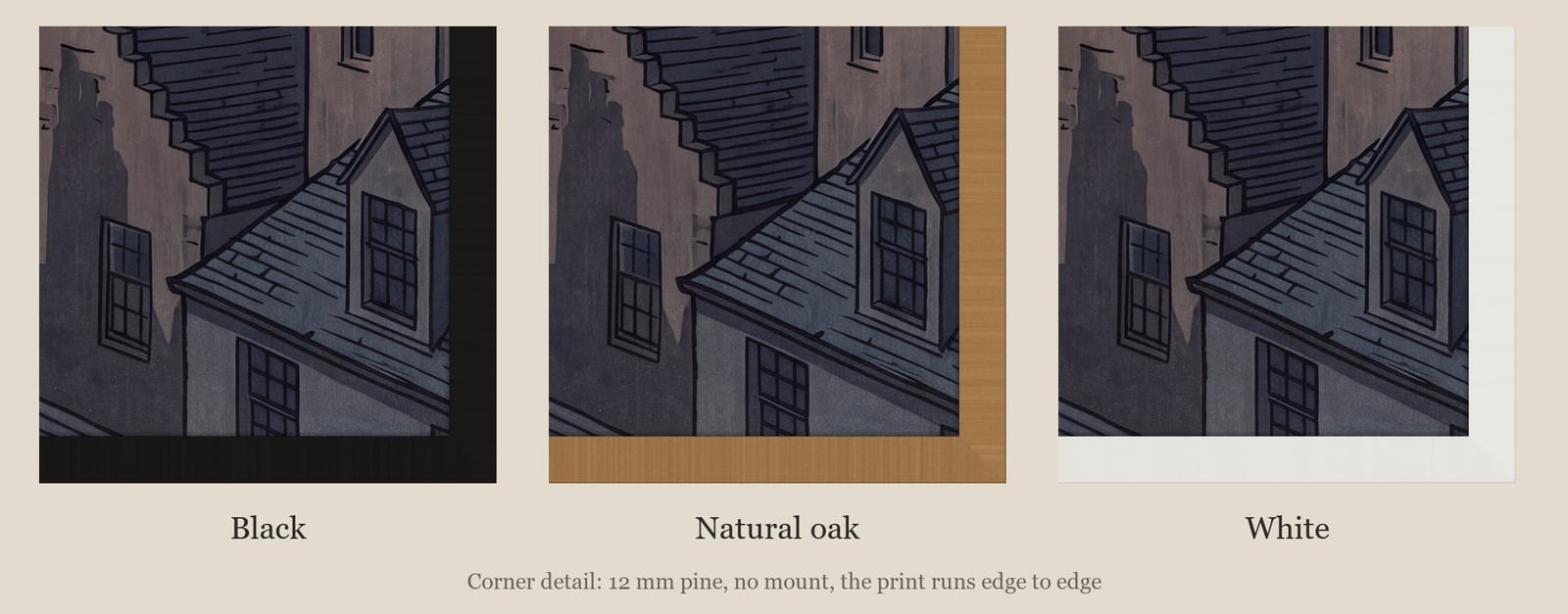 Edinburgh Castle at Dusk print: corner detail of each finish
