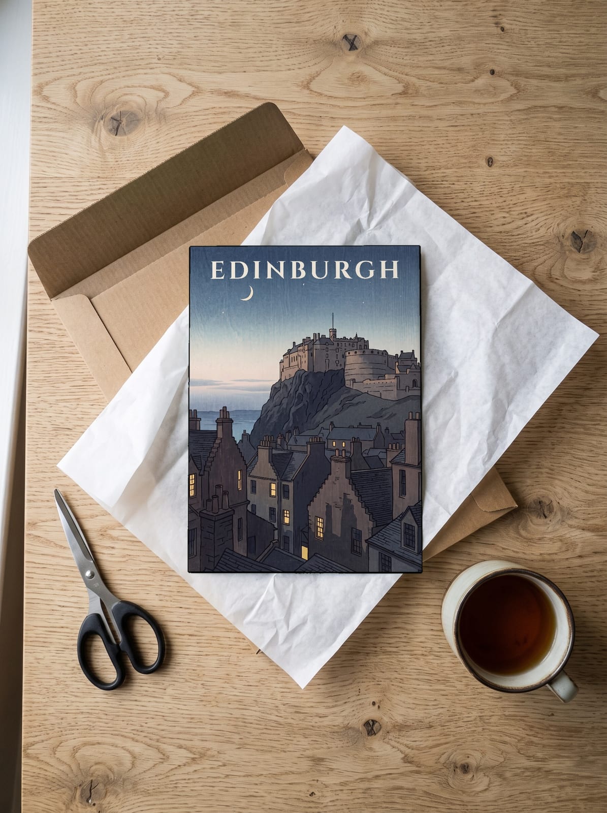 Edinburgh Castle at Dusk print: unboxing the unframed A4 print in its mailer
