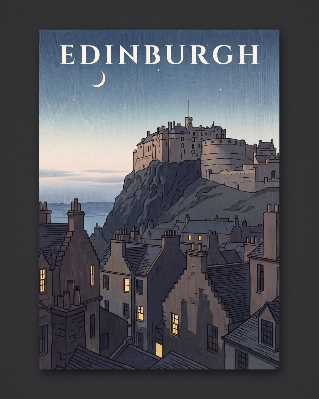 Edinburgh Castle at Dusk print, unframed