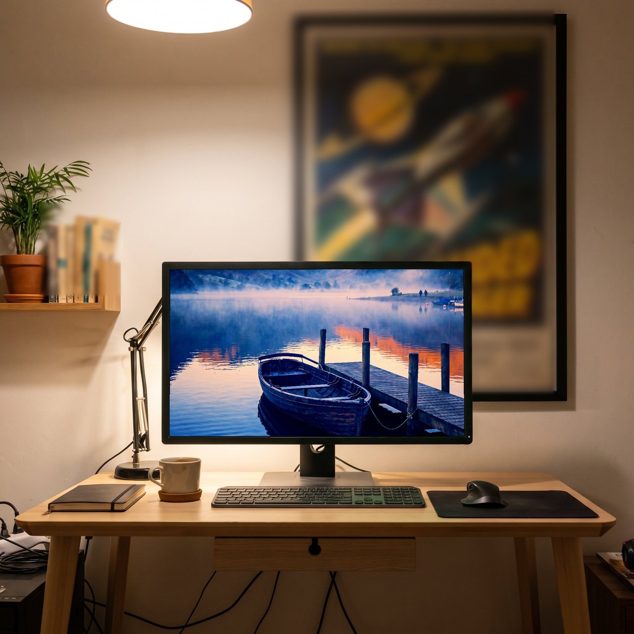 Derwentwater at Dawn print: the digital wallpaper on a desktop screen