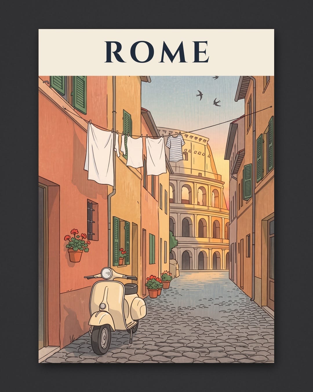 Rome Scooter and Colosseum print, unframed