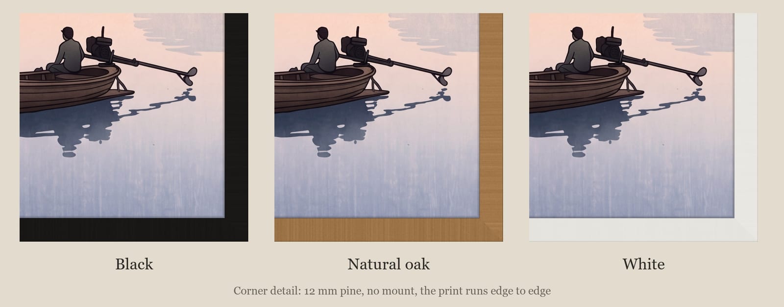 Thailand Longtail Boat print: corner detail of each finish