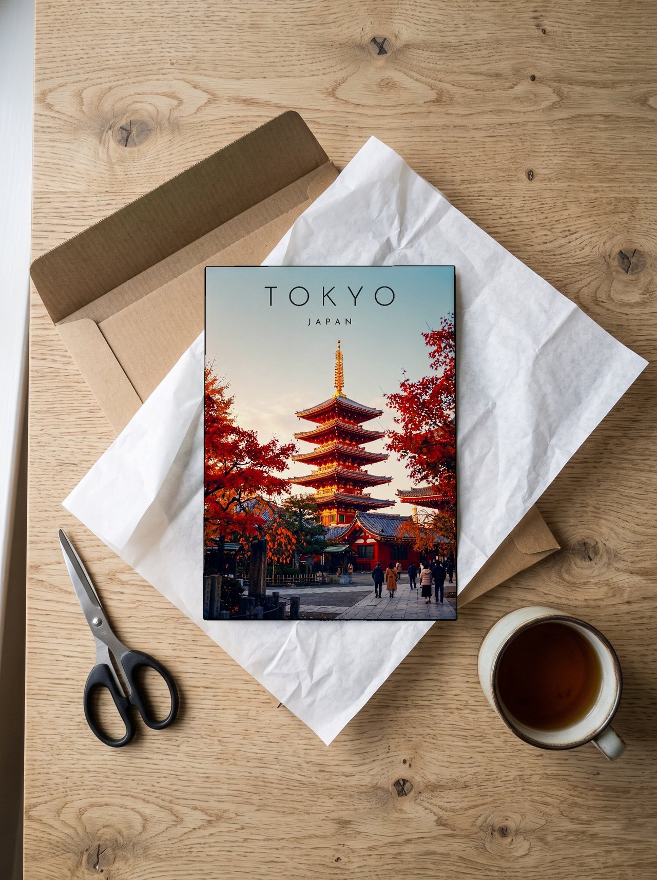 Tokyo Pagoda in Autumn print: unboxing the unframed A4 print in its mailer