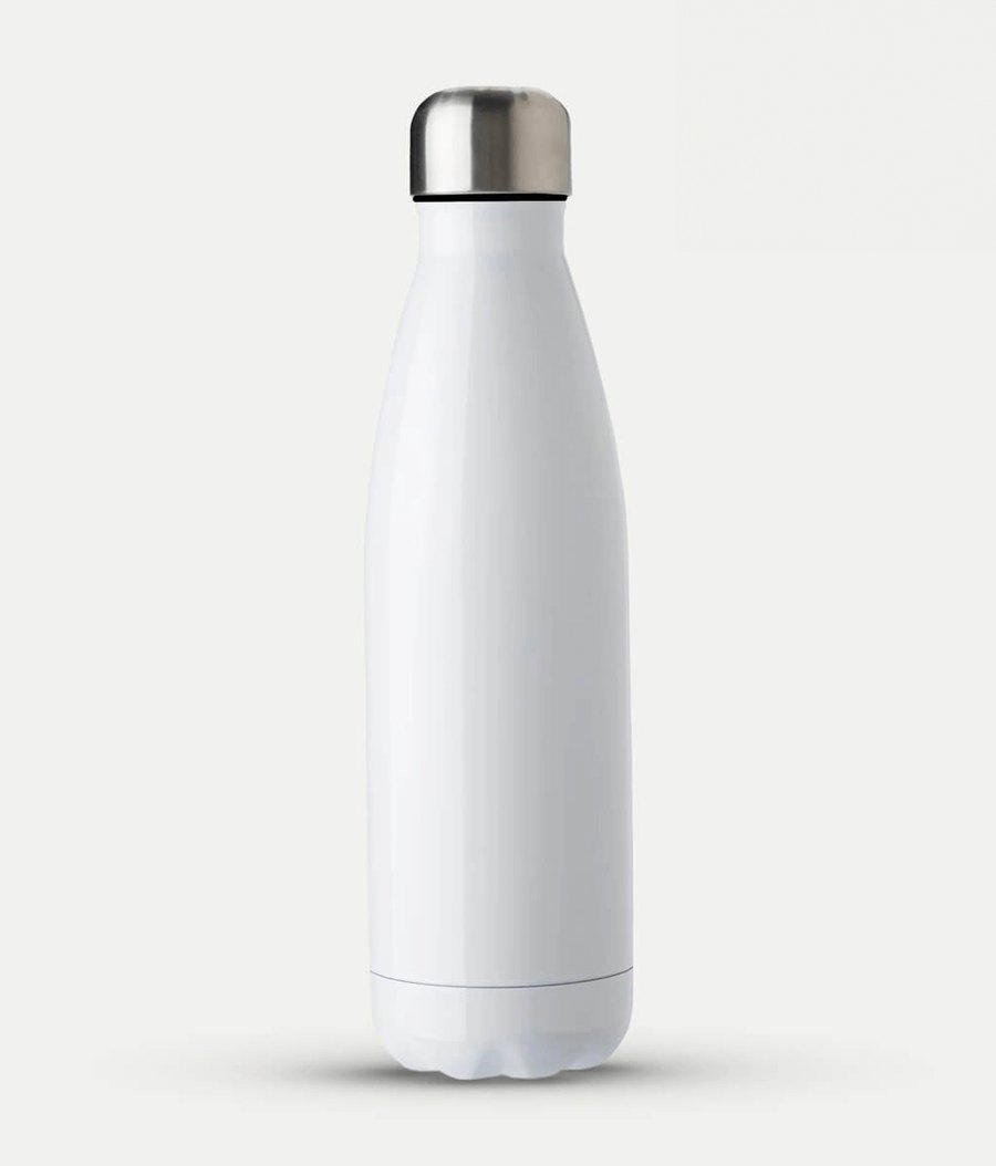 White 500ml stainless steel water bottle with a silver cap, plain