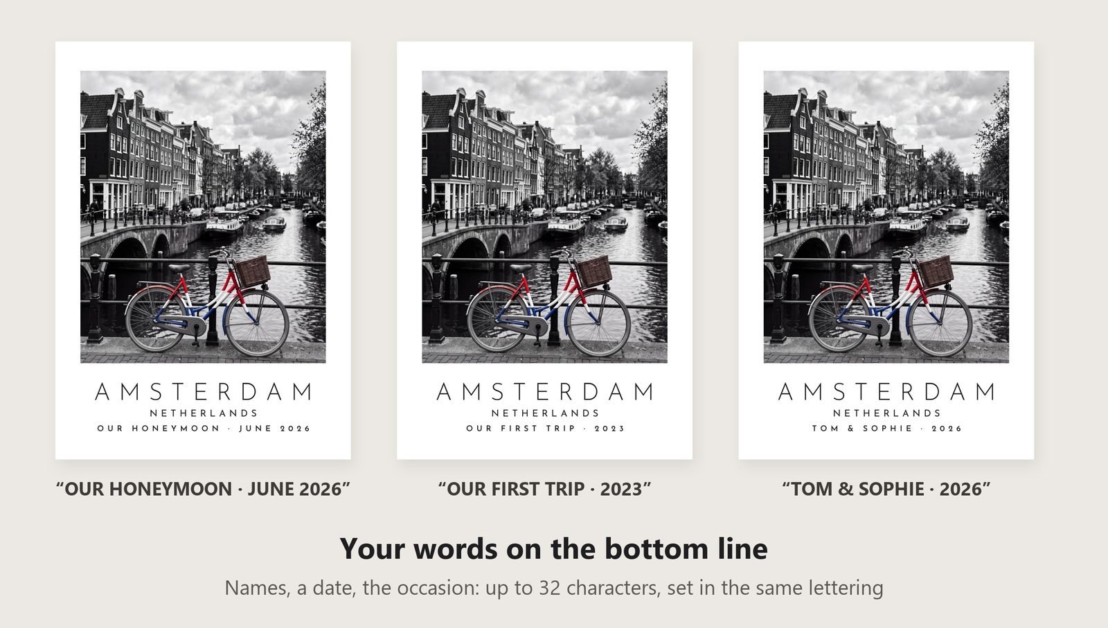 Our Trip Amsterdam print: three example lines to personalise it