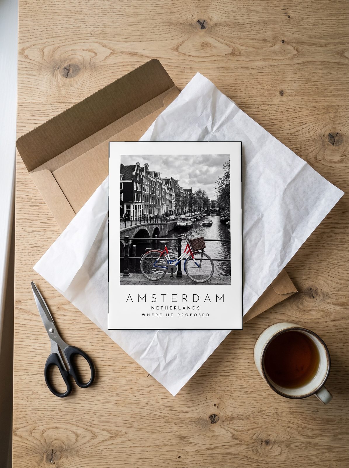 Our Trip Amsterdam print: unboxing the unframed A4 print in its mailer