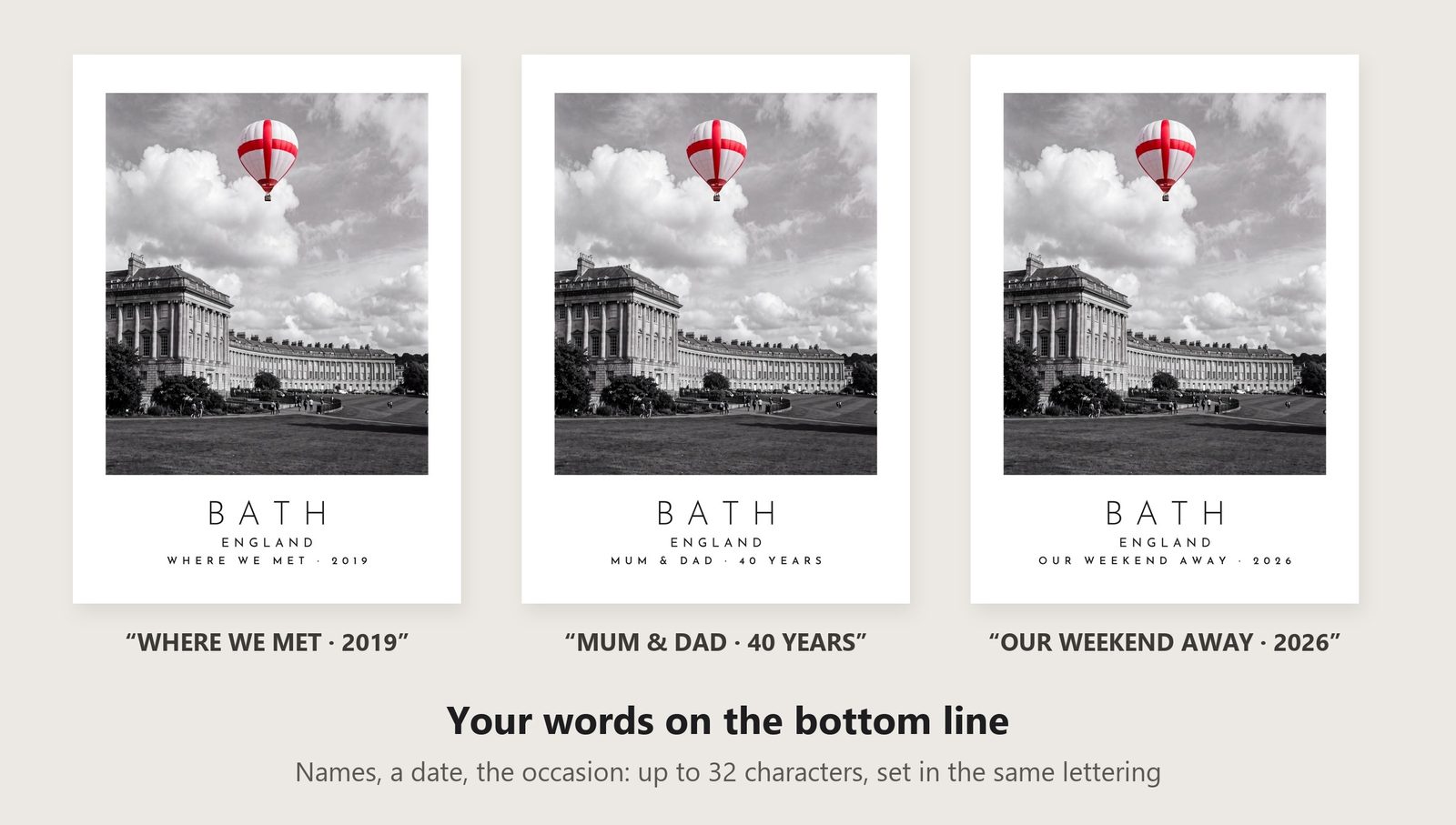 Our Trip Bath print: three example lines to personalise it
