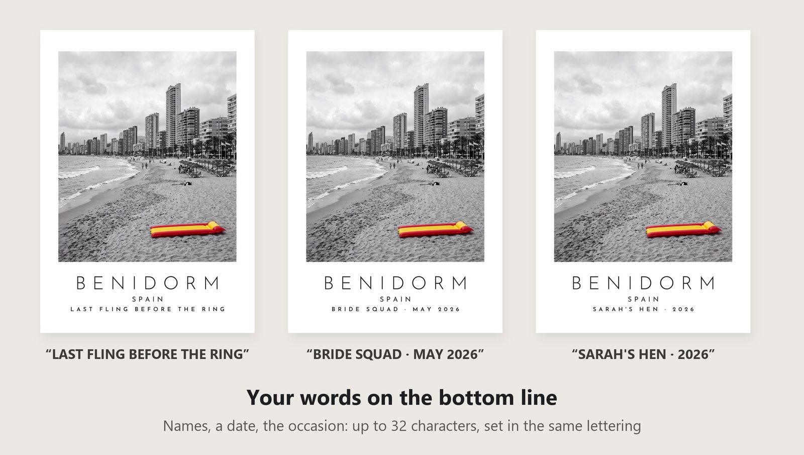 Our Trip Benidorm print: three example lines to personalise it