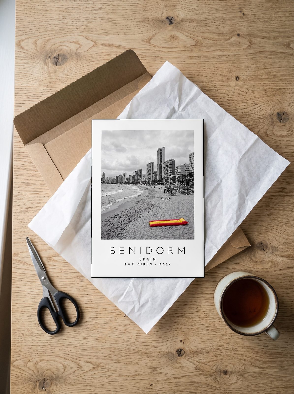 Our Trip Benidorm print: unboxing the unframed A4 print in its mailer