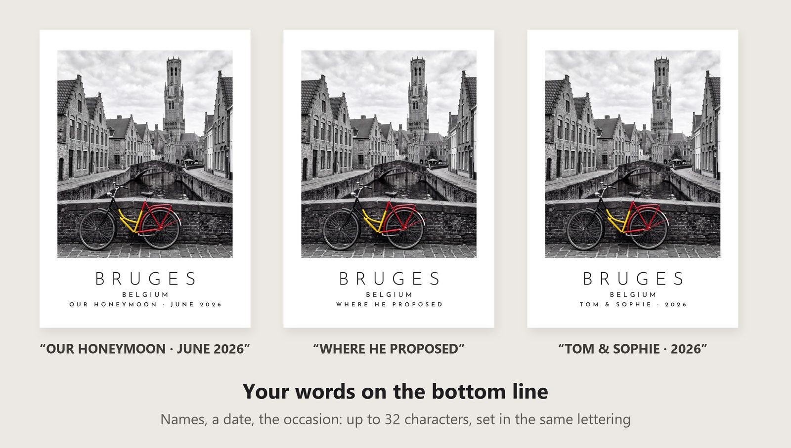 Our Trip Bruges print: three example lines to personalise it