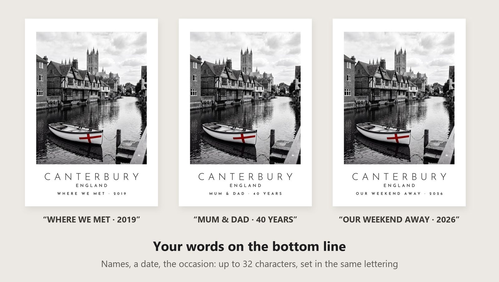 Our Trip Canterbury print: three example lines to personalise it