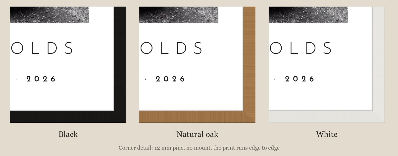 Our Trip The Cotswolds print: corner detail of each finish