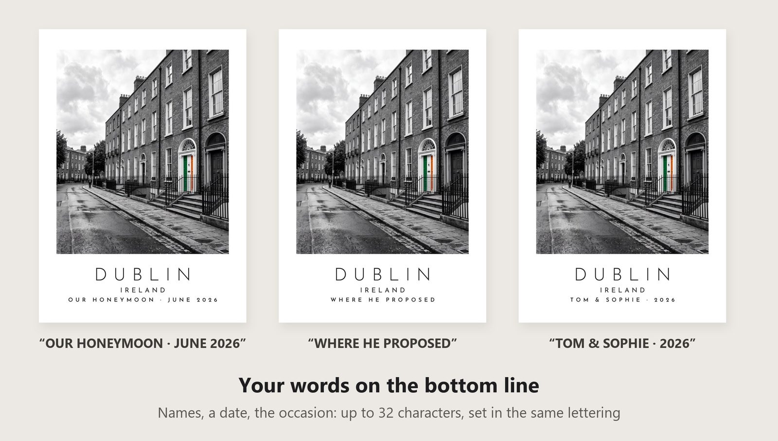 Our Trip Dublin print: three example lines to personalise it