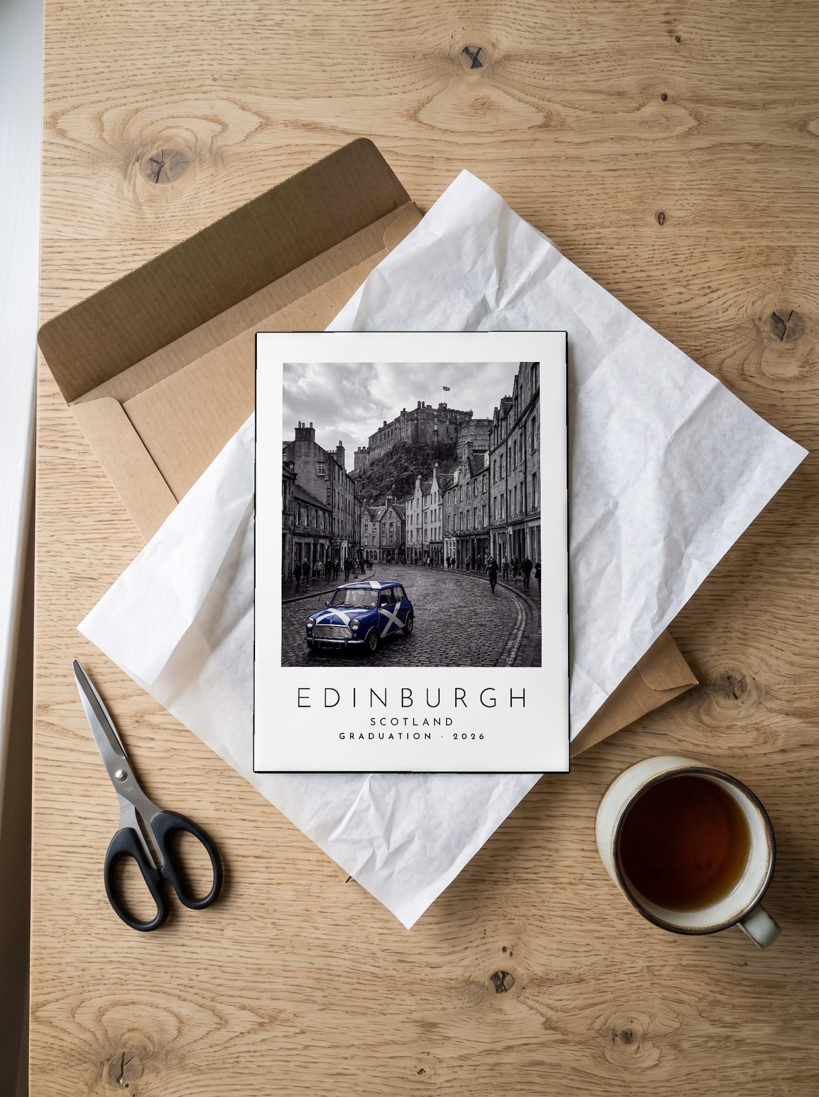 Our Trip Edinburgh print: unboxing the unframed A4 print in its mailer
