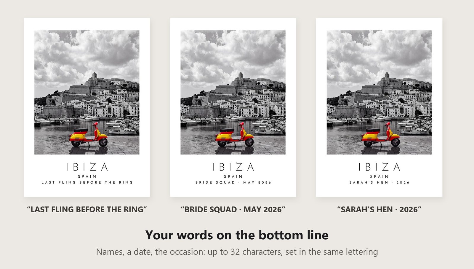 Our Trip Ibiza print: three example lines to personalise it