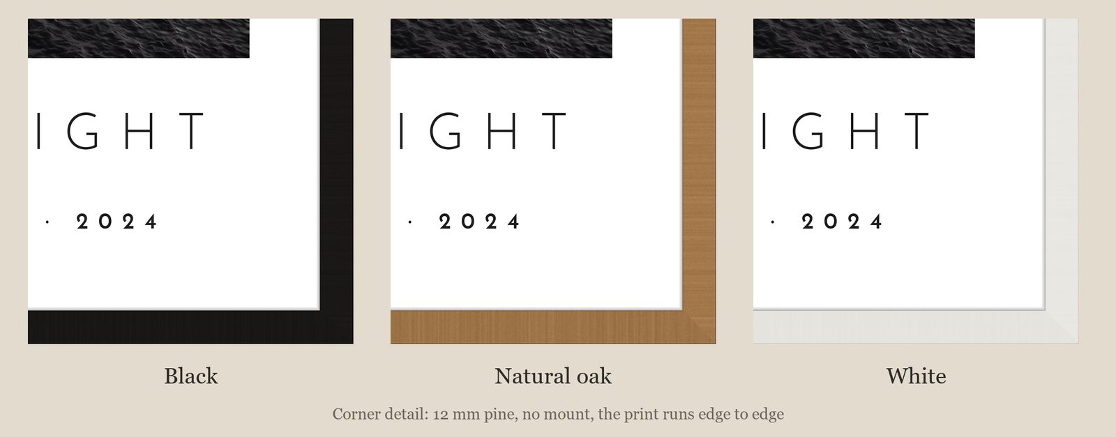 Our Trip Isle of Wight print: corner detail of each finish