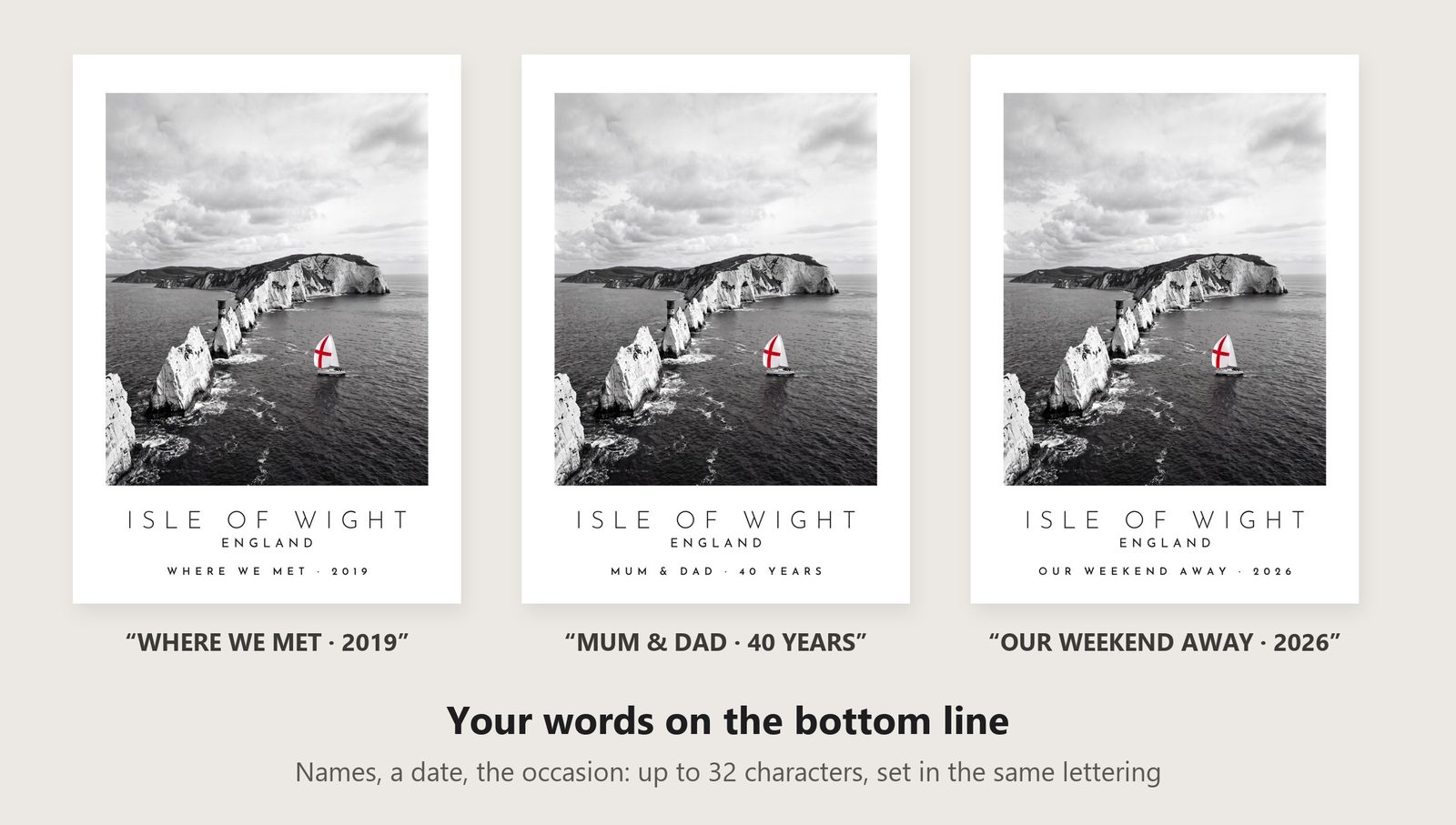 Our Trip Isle of Wight print: three example lines to personalise it