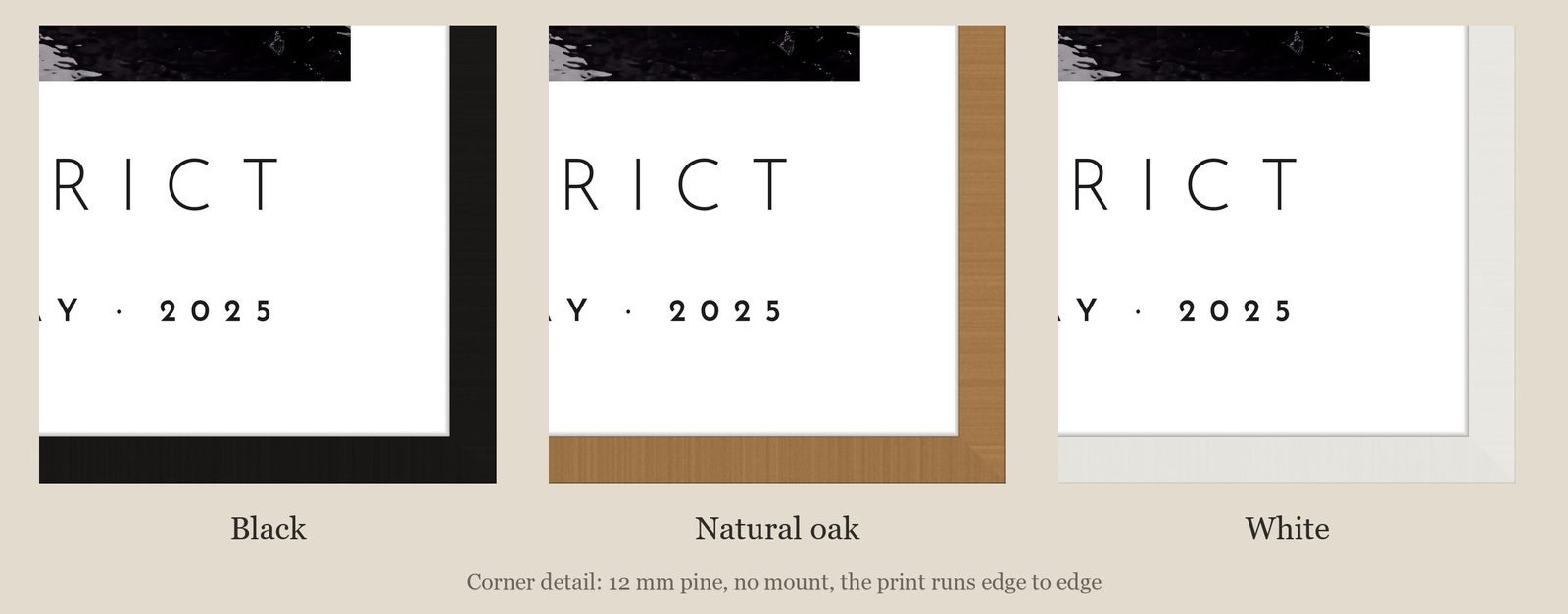 Our Trip Lake District print: corner detail of each finish
