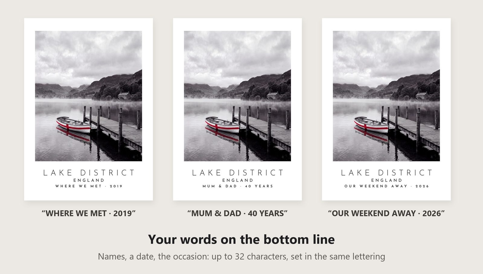 Our Trip Lake District print: three example lines to personalise it