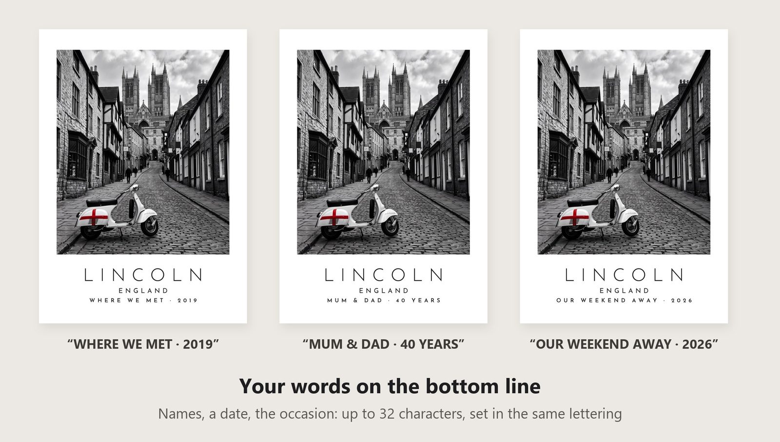 Our Trip Lincoln print: three example lines to personalise it