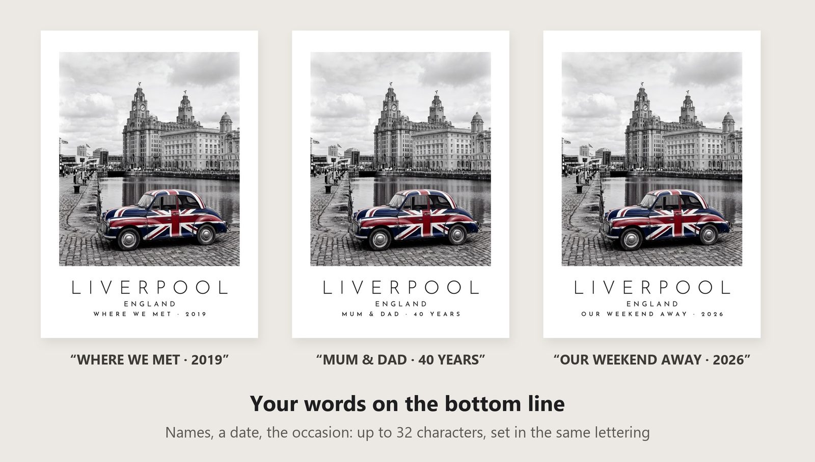 Our Trip Liverpool print: three example lines to personalise it