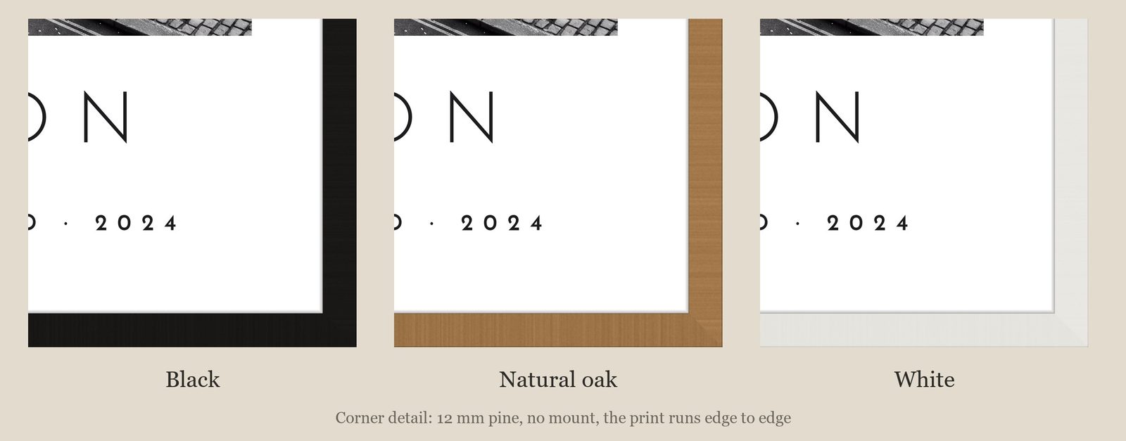 Our Trip London print: corner detail of each finish
