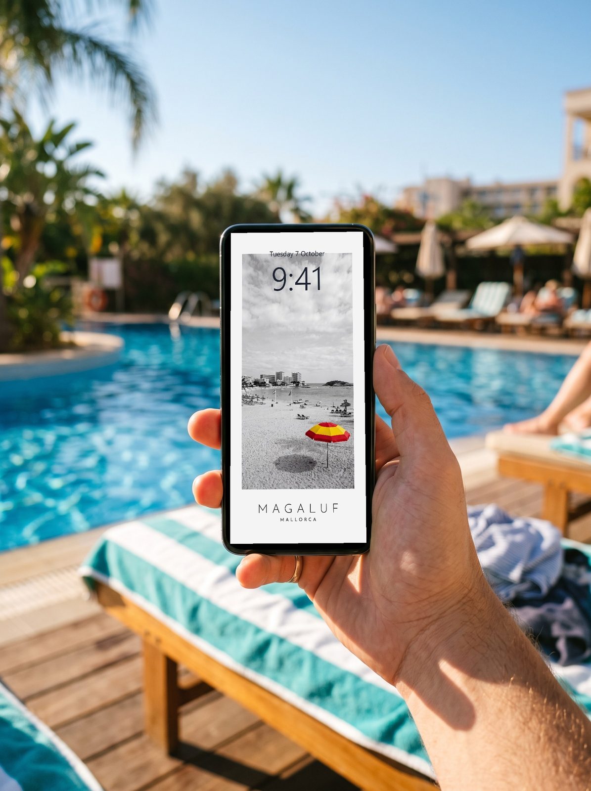 Our Trip Magaluf, Mallorca print: as a phone lock screen wallpaper