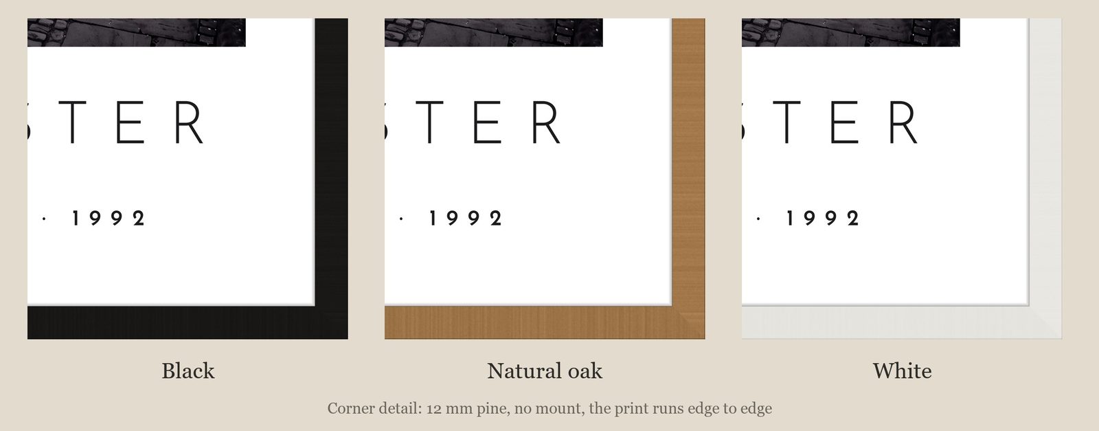 Our Trip Manchester print: corner detail of each finish