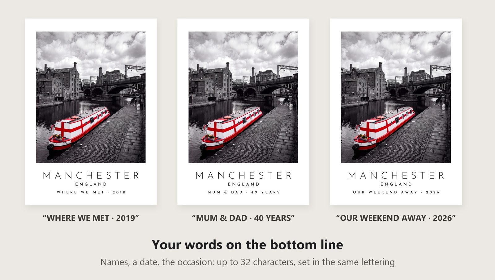 Our Trip Manchester print: three example lines to personalise it