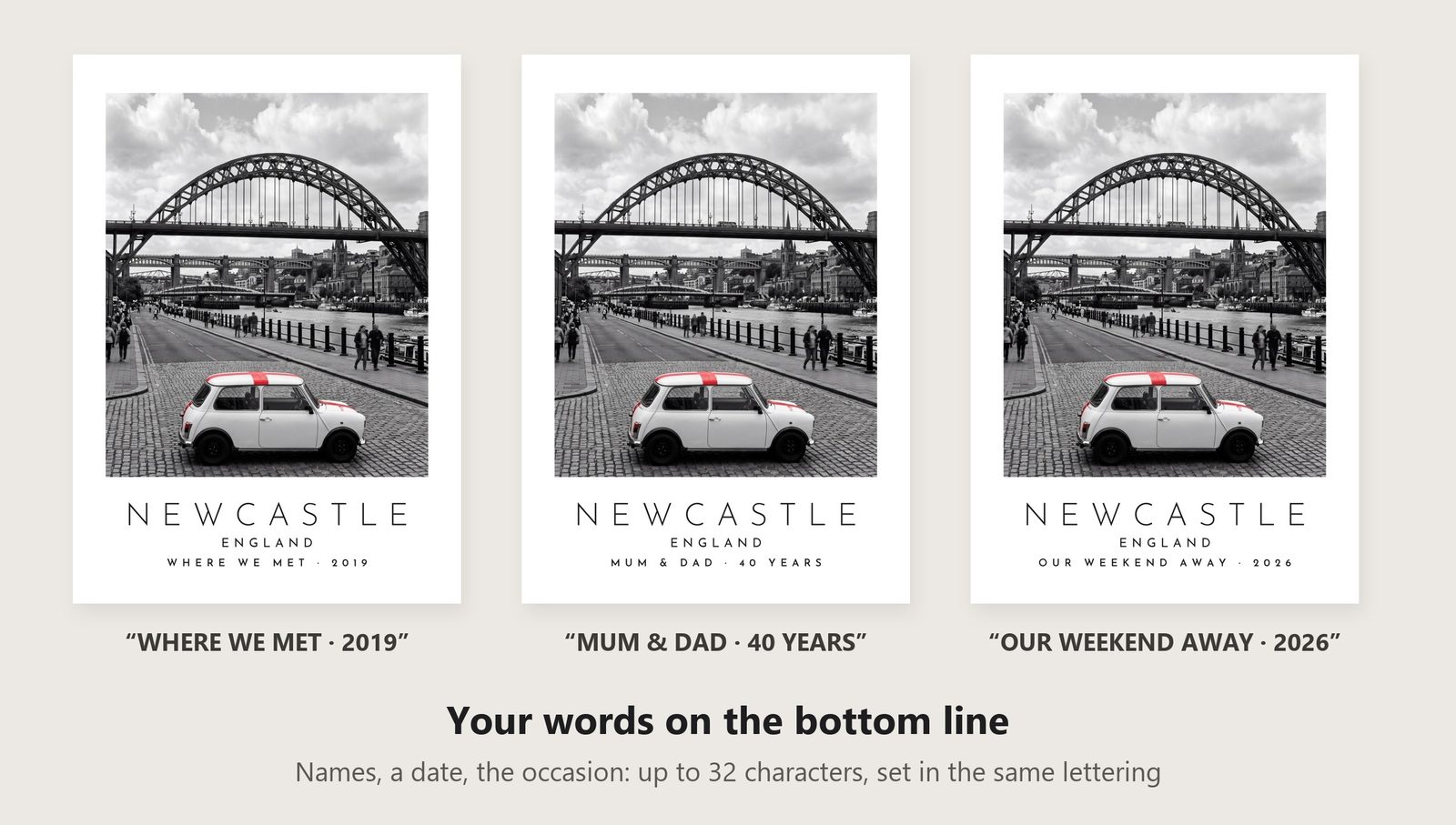 Our Trip Newcastle print: three example lines to personalise it