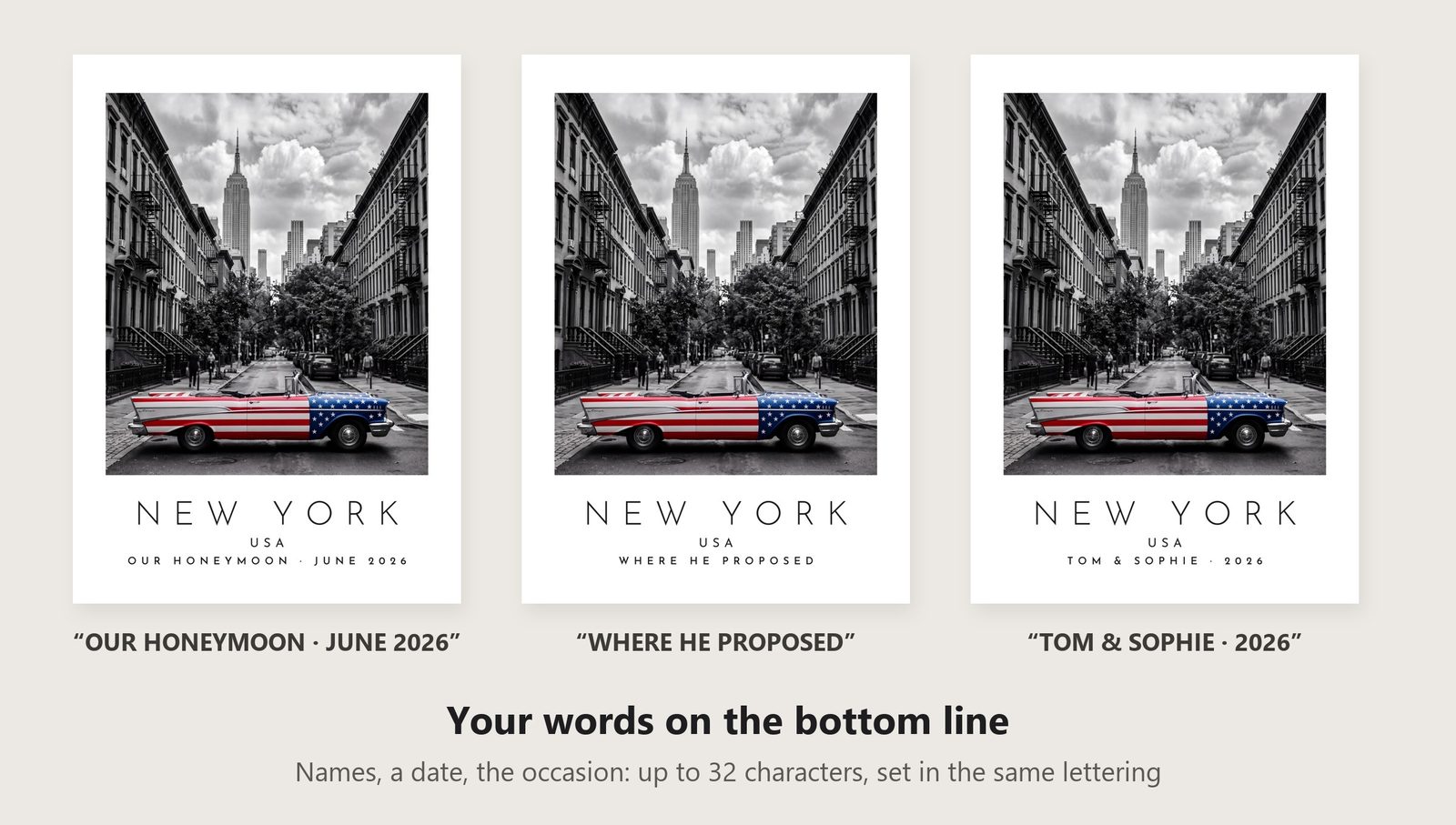 Our Trip New York print: three example lines to personalise it