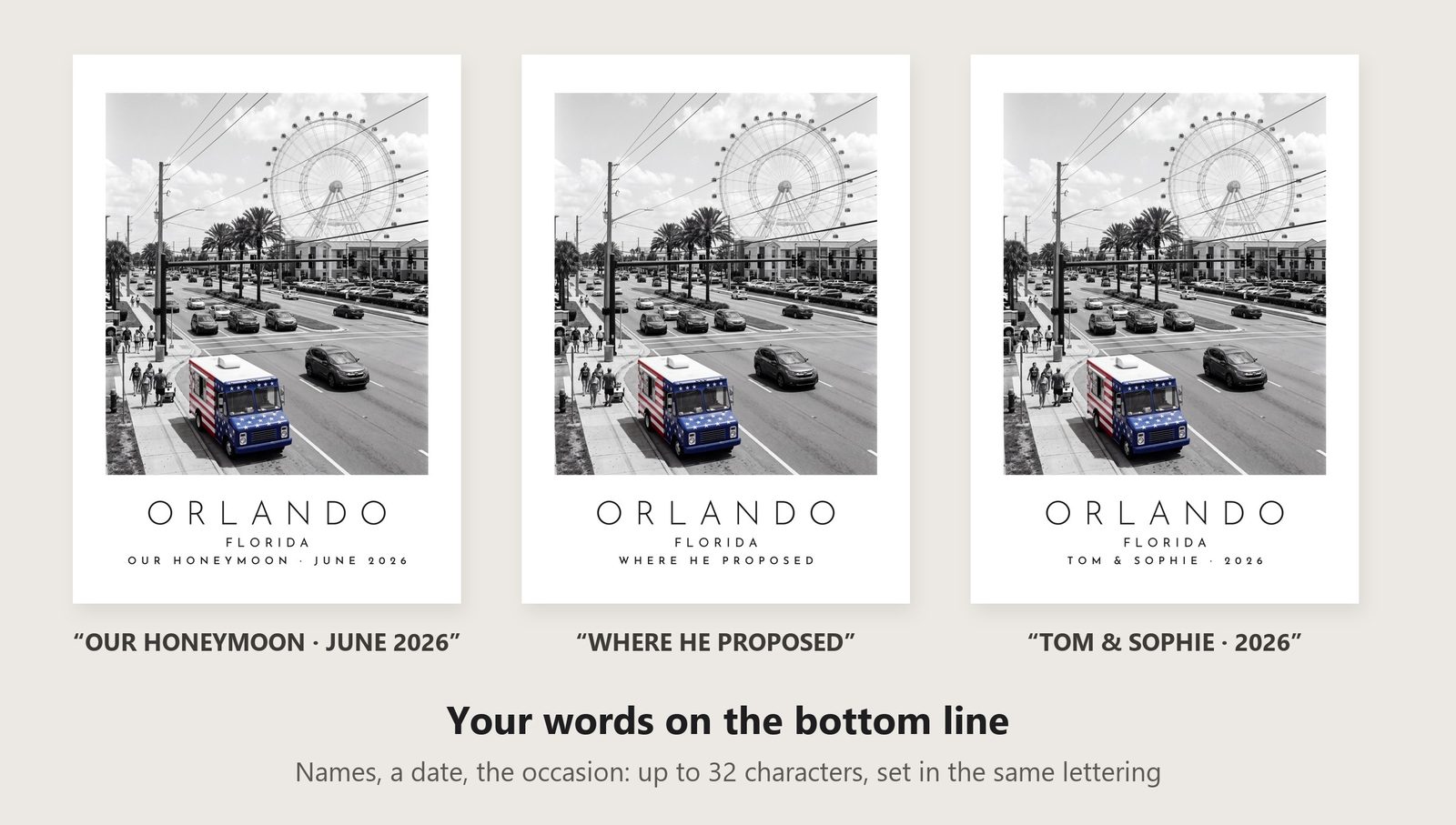 Our Trip Orlando print: three example lines to personalise it