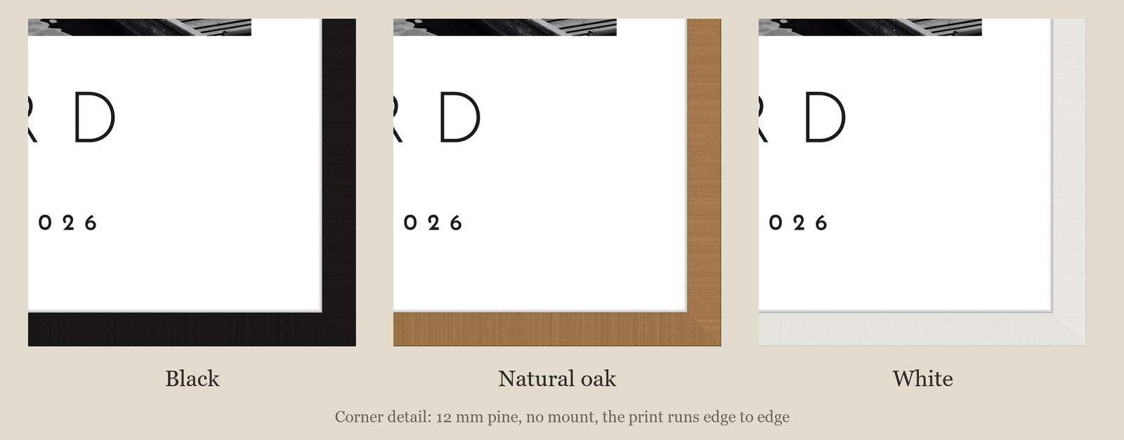 Our Trip Oxford print: corner detail of each finish