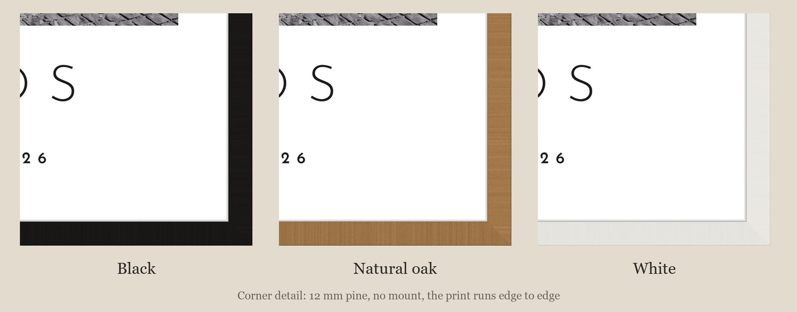 Our Trip Paphos print: corner detail of each finish