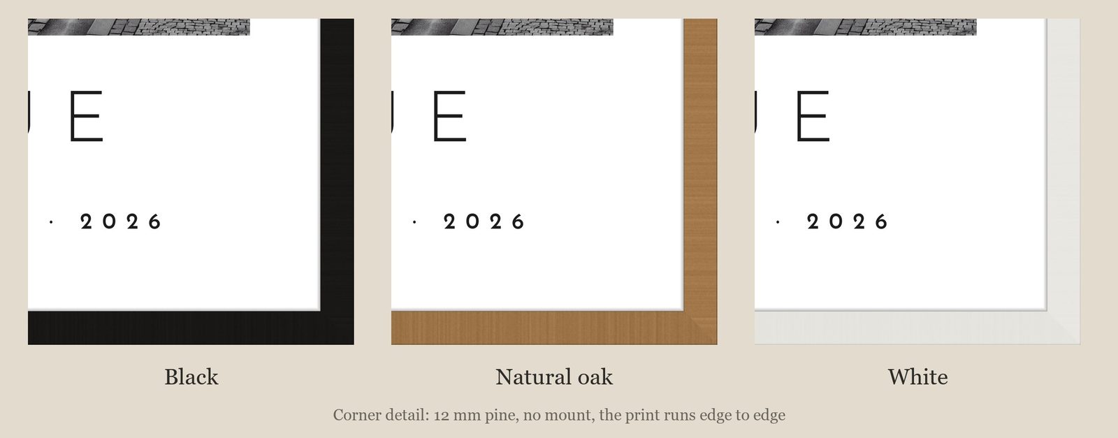 Our Trip Prague print: corner detail of each finish