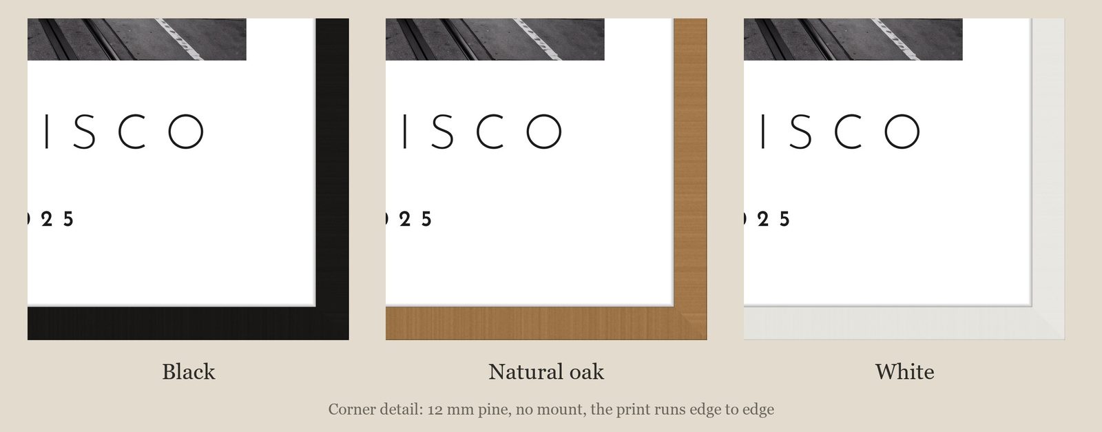 Our Trip San Francisco print: corner detail of each finish
