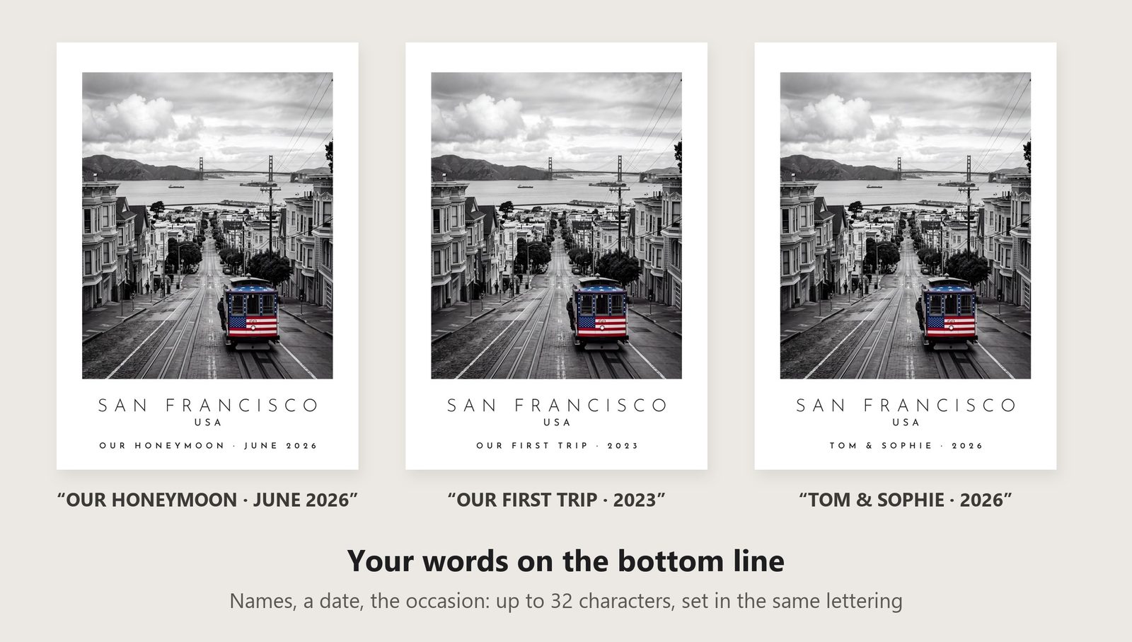 Our Trip San Francisco print: three example lines to personalise it