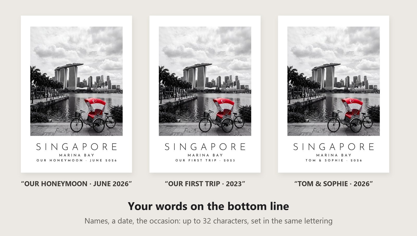 Our Trip Singapore print: three example lines to personalise it